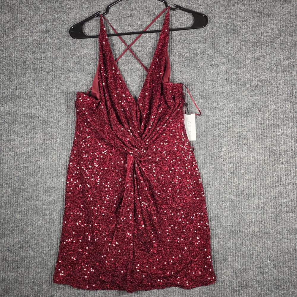 ASTR The Label Sequin Bodycon Mini Dress Red Open Back‎ Party Size M NWT